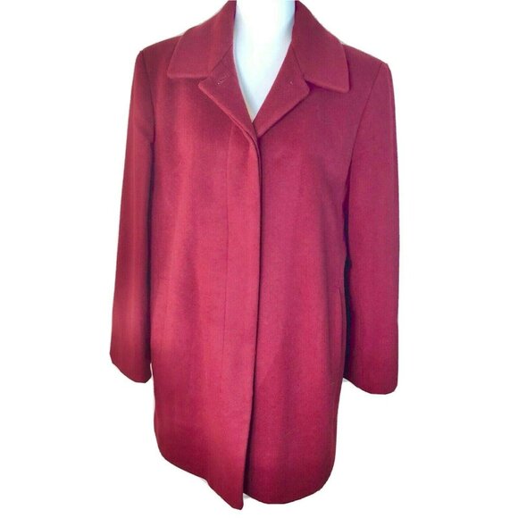 Vintage Red Wool Blend Button Front Coat Side Pockets Classic Collar Womens 12 - Picture 1 of 9
